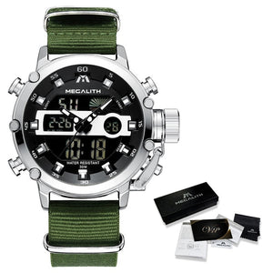 MEGALITH Men Sports Quartz Watch Men Multifunction Waterproof Luminous Wristwatch Men Dual Dispay Clock Horloges Mannen With Box