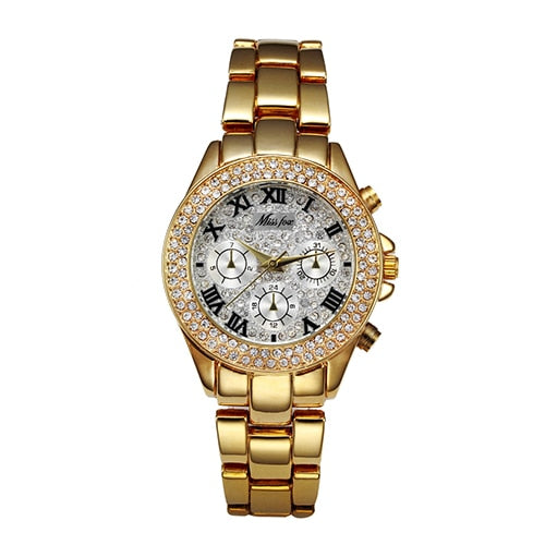 MISSFOX Women Watches Luxury Watch Women Fashion 2020 Fake Chronograph Roman Numerals 18K Gold Ladies Watches Quartz Wristwatch