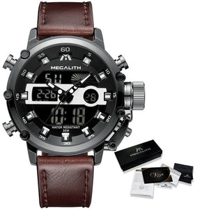 MEGALITH Men Sports Quartz Watch Men Multifunction Waterproof Luminous Wristwatch Men Dual Dispay Clock Horloges Mannen With Box